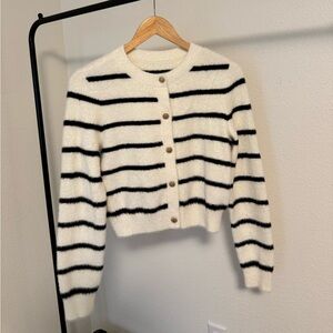 Elegant Black and White Striped Cardigan